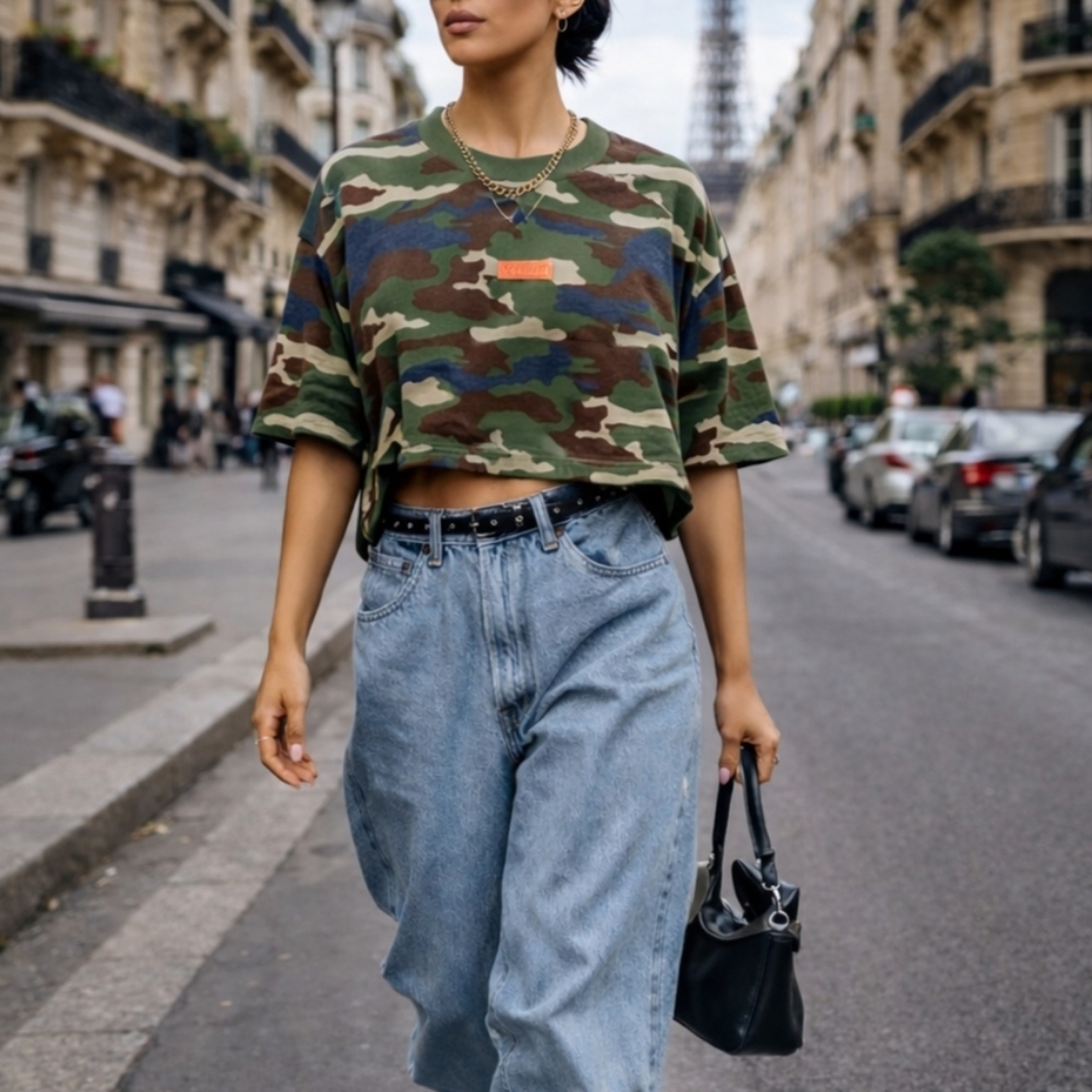 Cropped Camouflage Tee - Olive Camo Women’s Top